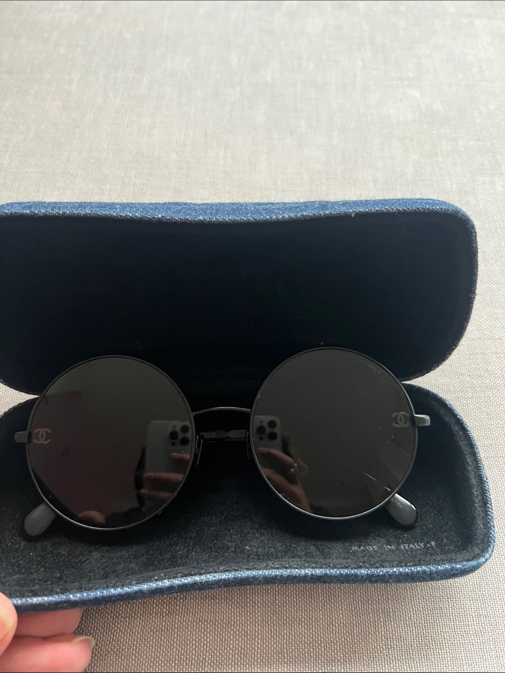 CHANEL Black Round Metal Sunglasses with Subtle CC Emblems